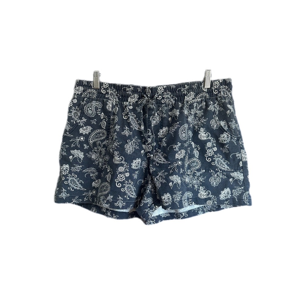 Maurices Paisley Shorts Women L Blue Excellent Linen Blend Elastic Waist Boho